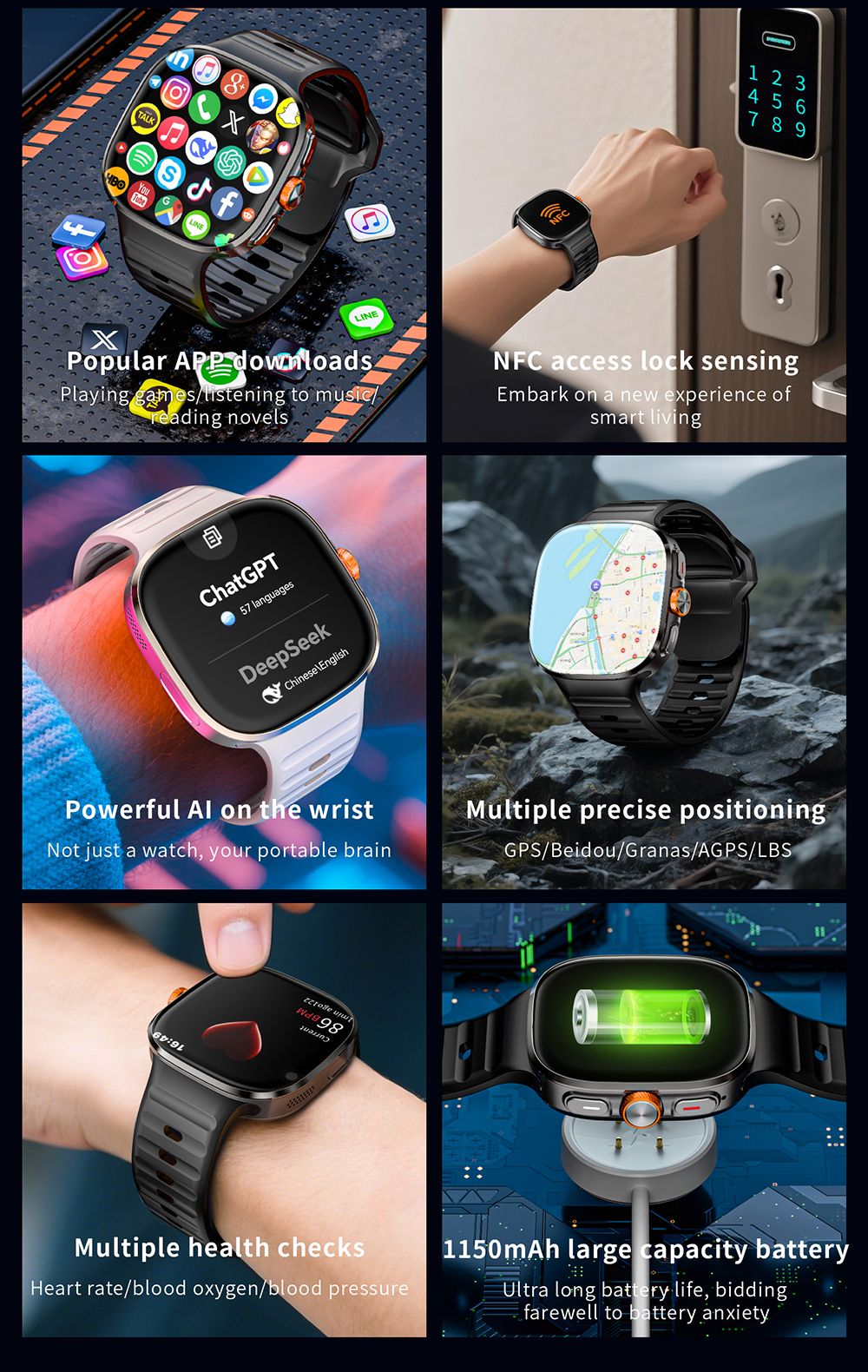 Smartwatch LOKMAT APPLLP 6 MAX, 3 GB di RAM, 32 GB di ROM, schermo AMOLED da 2,16 pollici, compatibile 4G/5G LTE, posizionamento GPS