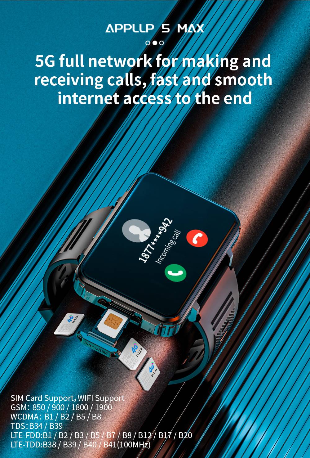 Chytré hodinky LOKMAT APPLLP 5 MAX, 2,4" HD obrazovka, Android 10.7, baterie 1500 mAh, 4G hovory, duální fotoaparát, 6 GB + 128 GB, monitorování srdečního tepu a krevního kyslíku