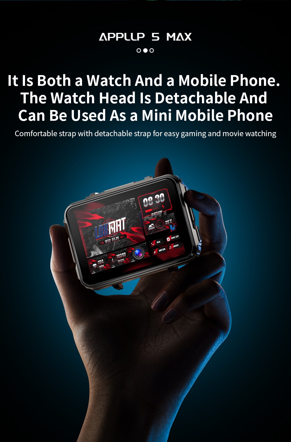 Chytré hodinky LOKMAT APPLLP 5 MAX, 2,4" HD obrazovka, Android 10.7, baterie 1500 mAh, 4G hovory, duální fotoaparát, 6 GB + 128 GB, monitorování srdečního tepu a krevního kyslíku