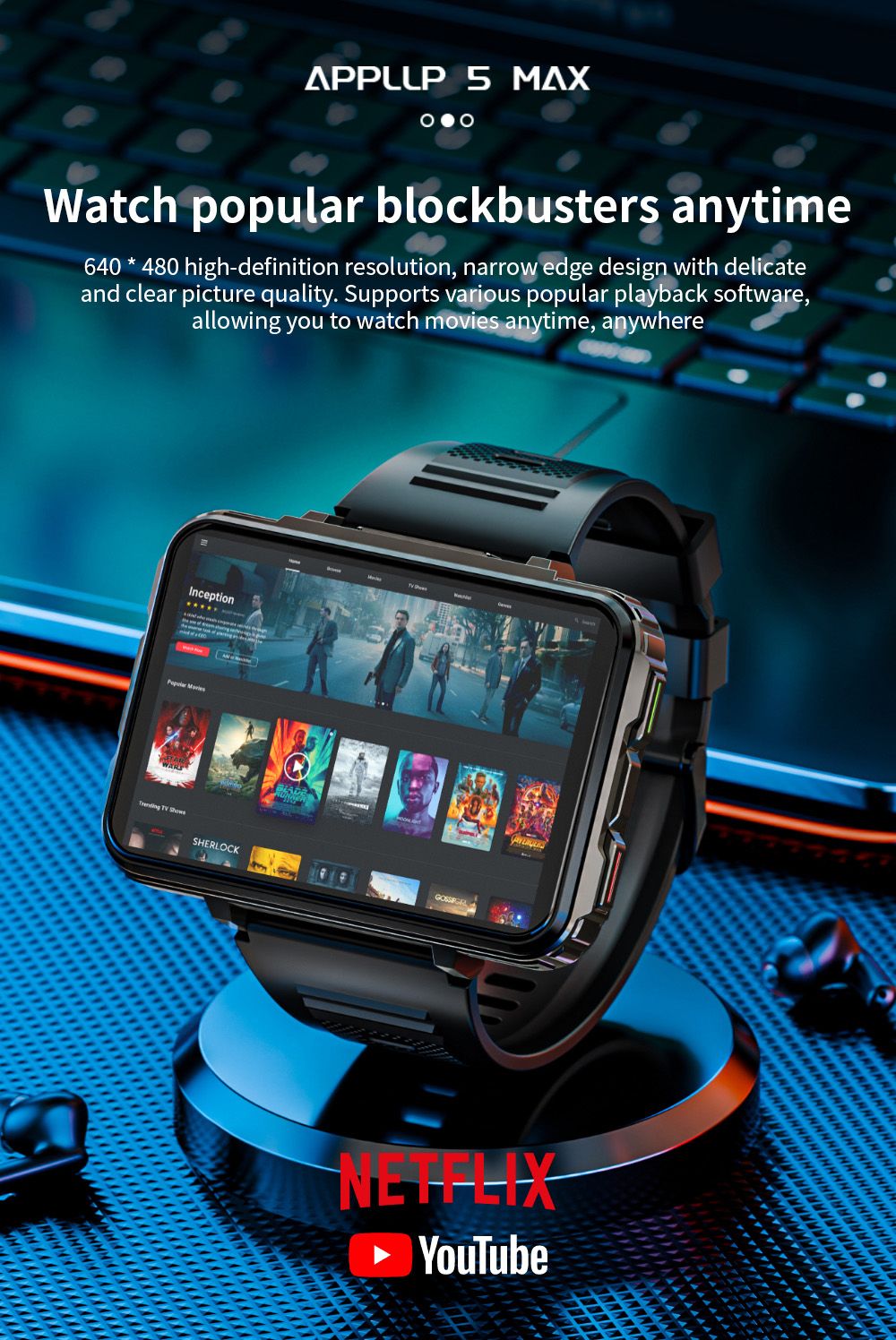 Chytré hodinky LOKMAT APPLLP 5 MAX, 2,4" HD obrazovka, Android 10.7, baterie 1500 mAh, 4G hovory, duální fotoaparát, 6 GB + 128 GB, monitorování srdečního tepu a krevního kyslíku