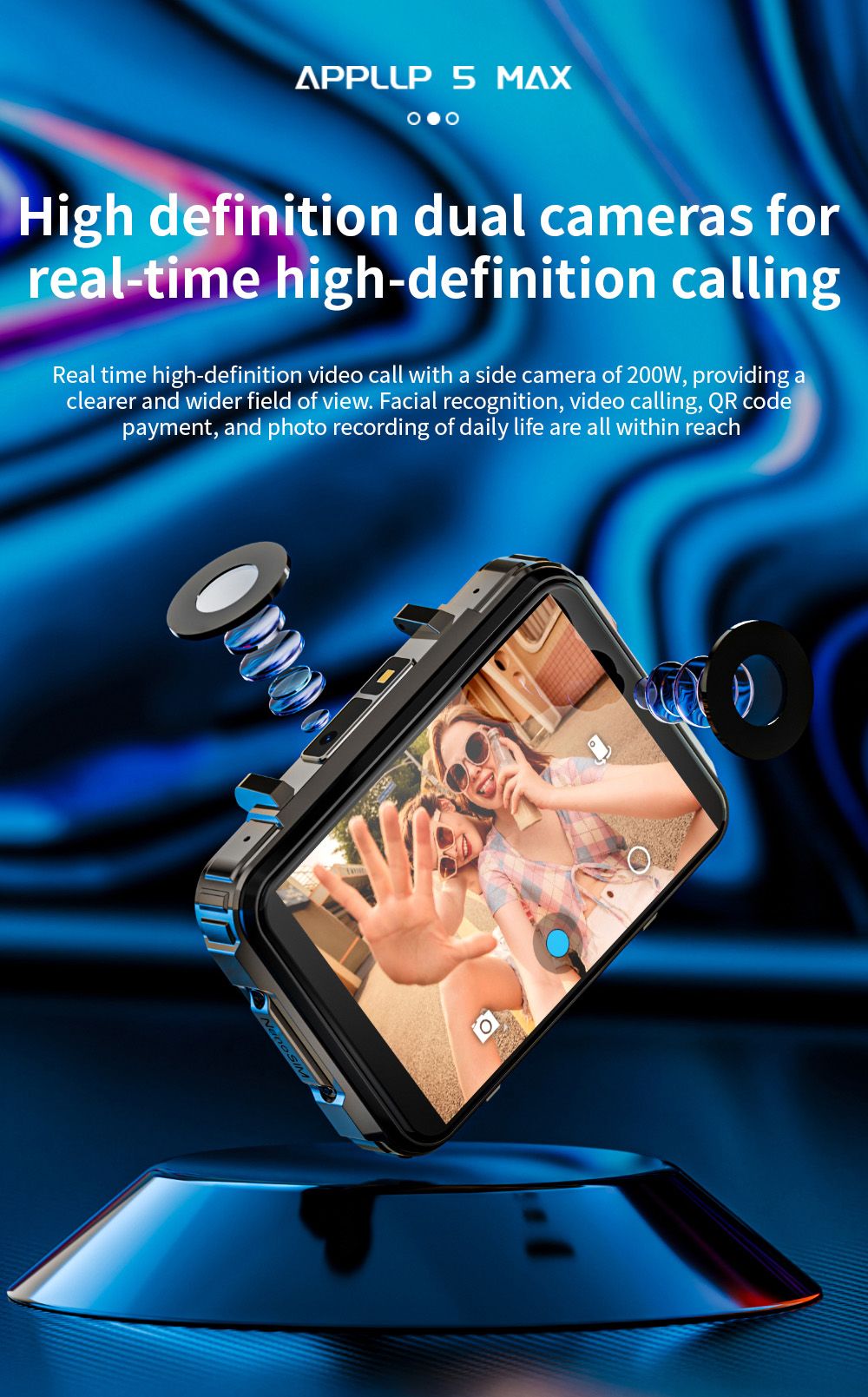 Chytré hodinky LOKMAT APPLLP 5 MAX, 2,4" HD obrazovka, Android 10.7, baterie 1500 mAh, 4G hovory, duální fotoaparát, 6 GB + 128 GB, monitorování srdečního tepu a krevního kyslíku