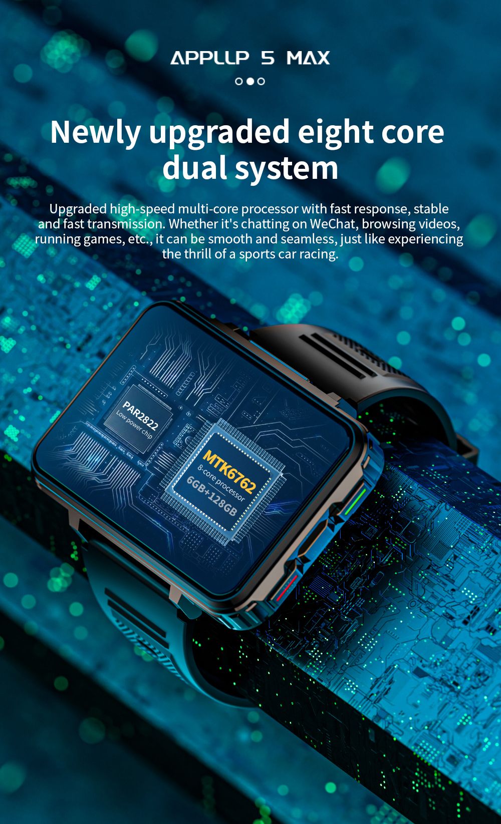 LOKMAT APPLLP 5 MAX smartwatch, 2,4-inch HD-scherm, Android 10.7, 1500 mAh batterij, 4G-oproepen, dubbele camera, 4 GB + 64 GB, hartslag- en bloedzuurstofmonitoring