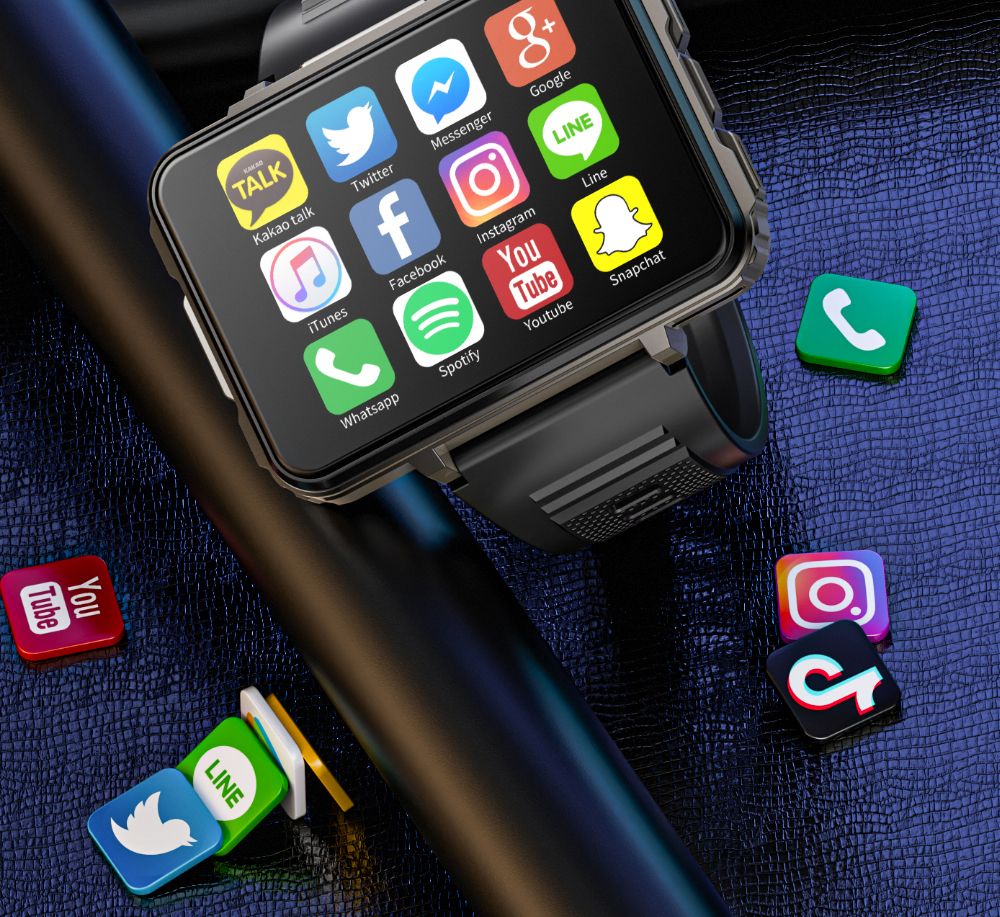 LOKMAT APPLLP 5 MAX smartwatch, 2,4-inch HD-scherm, Android 10.7, 1500 mAh batterij, 4G-oproepen, dubbele camera, 4 GB + 64 GB, hartslag- en bloedzuurstofmonitoring