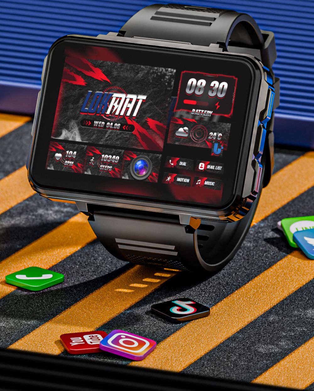 LOKMAT APPLLP 5 MAX smartwatch, 2,4-inch HD-scherm, Android 10.7, 1500 mAh batterij, 4G-oproepen, dubbele camera, 4 GB + 64 GB, hartslag- en bloedzuurstofmonitoring