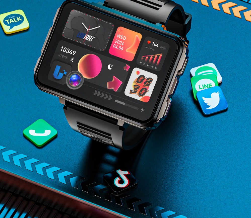 LOKMAT APPLLP 5 MAX smartwatch, 2,4-inch HD-scherm, Android 10.7, 1500 mAh batterij, 4G-oproepen, dubbele camera, 4 GB + 64 GB, hartslag- en bloedzuurstofmonitoring