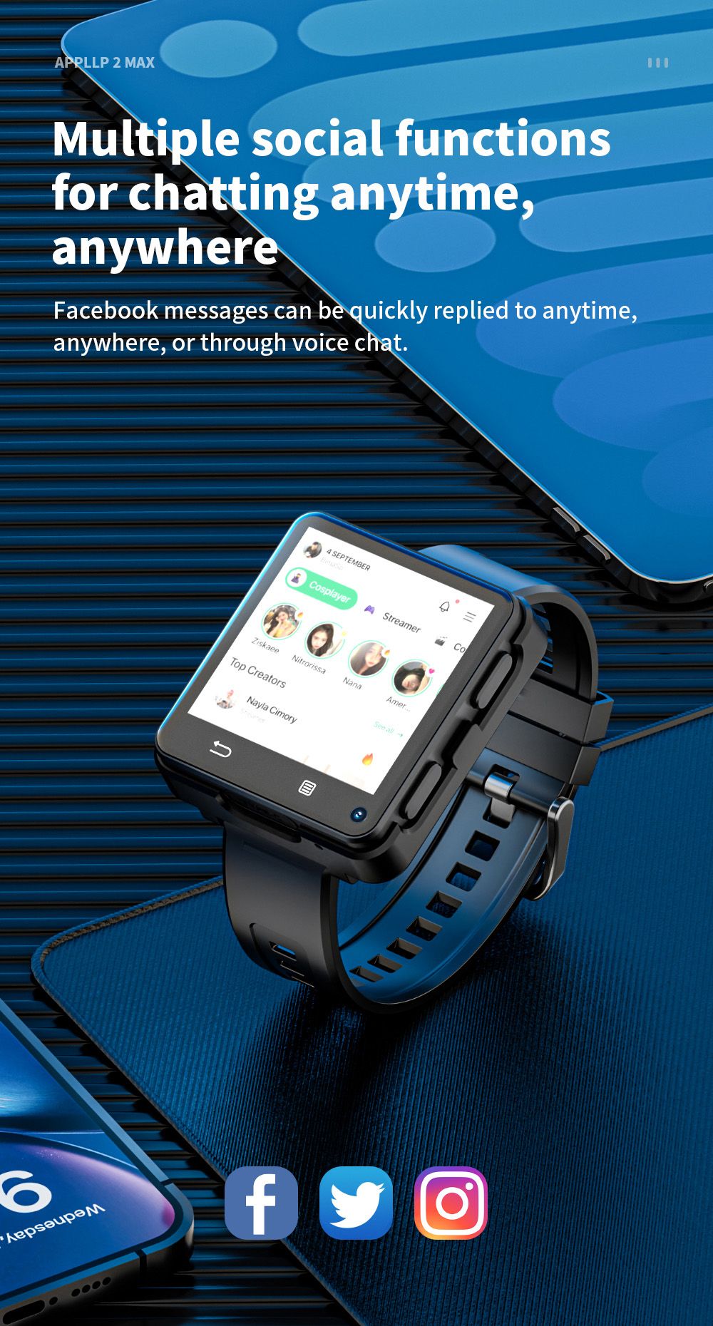 LOKMAT APPLLP 2 MAX Odpinany smartwatch, 4 GB RAM, 64 GB ROM, ekran 2,64 cala, Android 11, kompatybilny z 4G/5G SIM, połączenie Bluetooth, geolokalizacja GPS, bateria 1200 mAh