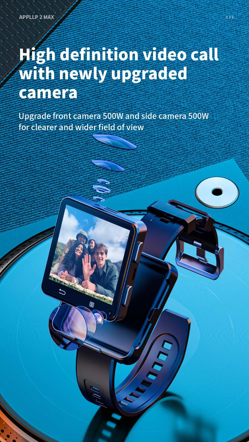 LOKMAT APPLLP 2 MAX Odłączany smartwatch, 4 GB RAM, 64 GB ROM, ekran 2,64 cala, Android 11, kompatybilny z 4G/5G SIM, połączenie Bluetooth, geolokalizacja GPS, bateria 1200 mAh