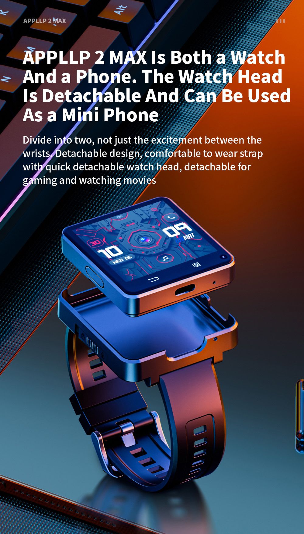 LOKMAT APPLLP 2 MAX Odpinany smartwatch, 4 GB RAM, 64 GB ROM, ekran 2,64 cala, Android 11, kompatybilny z 4G/5G SIM, połączenie Bluetooth, geolokalizacja GPS, bateria 1200 mAh