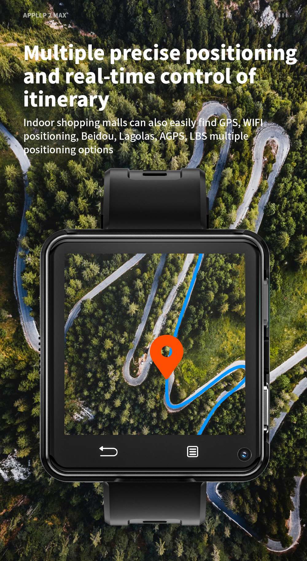 LOKMAT APPLLP 2 MAX Odpinany smartwatch, 4 GB RAM, 64 GB ROM, ekran 2,64 cala, Android 11, kompatybilny z 4G/5G SIM, połączenie Bluetooth, geolokalizacja GPS, bateria 1200 mAh