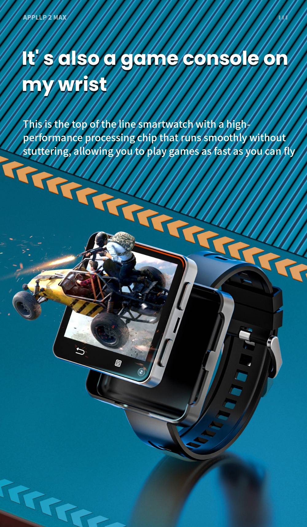 LOKMAT APPLLP 2 MAX Odłączany smartwatch, 4 GB RAM, 64 GB ROM, ekran 2,64 cala, Android 11, kompatybilny z 4G/5G SIM, połączenie Bluetooth, geolokalizacja GPS, bateria 1200 mAh