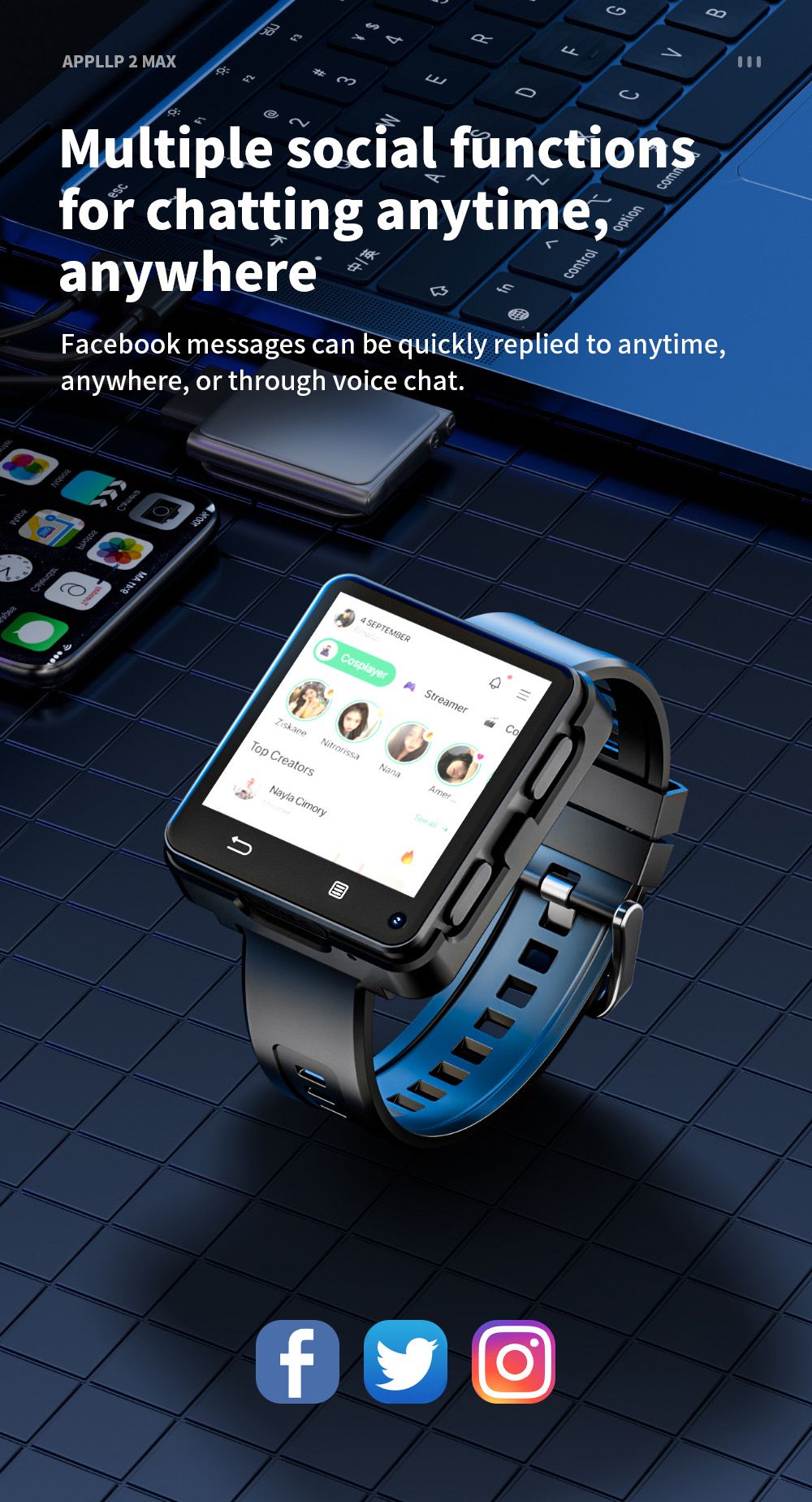 LOKMAT APPLLP 2 MAX Odpinany smartwatch, 4 GB RAM, 64 GB ROM, ekran 2,64 cala, Android 11, kompatybilny z 4G/5G SIM, połączenie Bluetooth, geolokalizacja GPS, bateria 1200 mAh