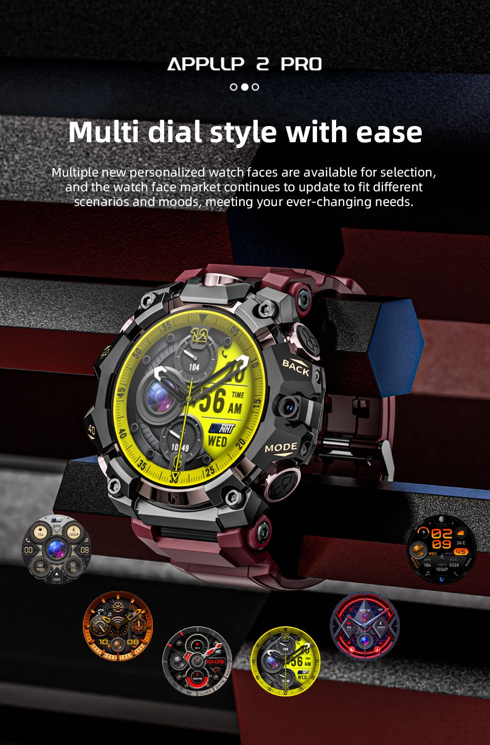 LOKMAT APPLLP 2 Pro Smartwatch, 1,508-tums AMOLED-skärm, 5G LTE-kompatibel, Dual Camera, Ansiktsigenkänning, Hälsospårning - Röd, 4GB + 64GB