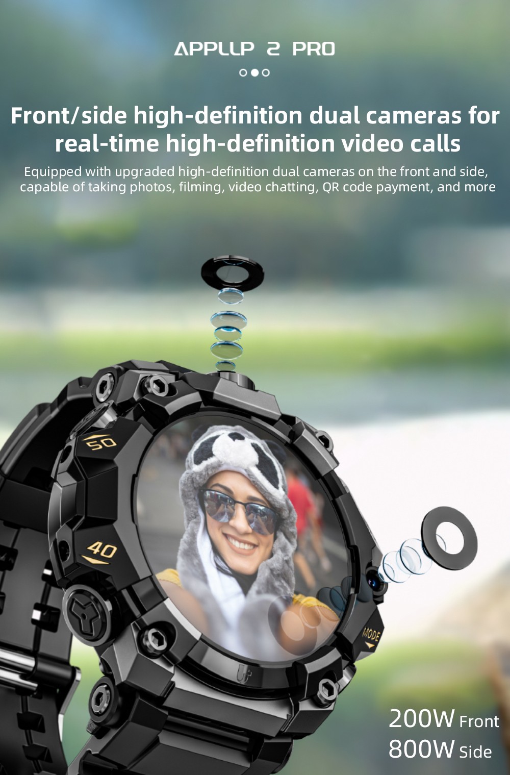 LOKMAT APPLLP 2 Pro Smartwatch, 1,508-tums AMOLED-skärm, 5G LTE-kompatibel, Dual Camera, Ansiktsigenkänning, Hälsospårning - Röd, 4GB + 64GB