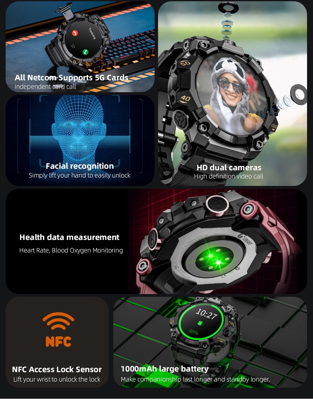 LOKMAT APPLLP 2 Pro Smartwatch, 1,508-tums AMOLED-skärm, 5G LTE-kompatibel, Dual Camera, Ansiktsigenkänning, Hälsospårning - Röd, 4GB + 64GB