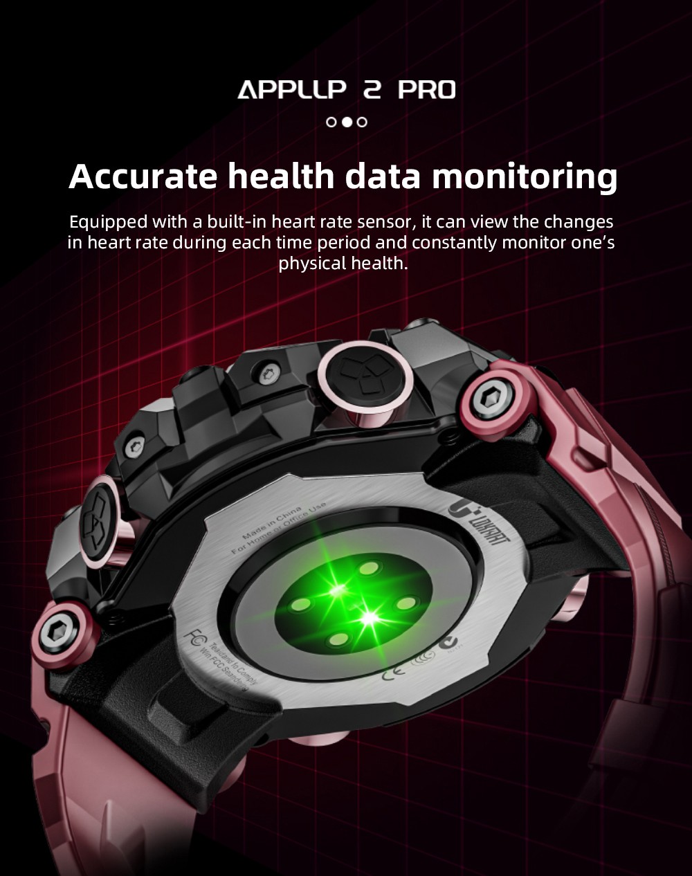 LOKMAT APPLLP 2 Pro Smartwatch, 1,508-tums AMOLED-skärm, 5G LTE-kompatibel, Dual Camera, Ansiktsigenkänning, Hälsospårning - Röd, 4GB + 64GB