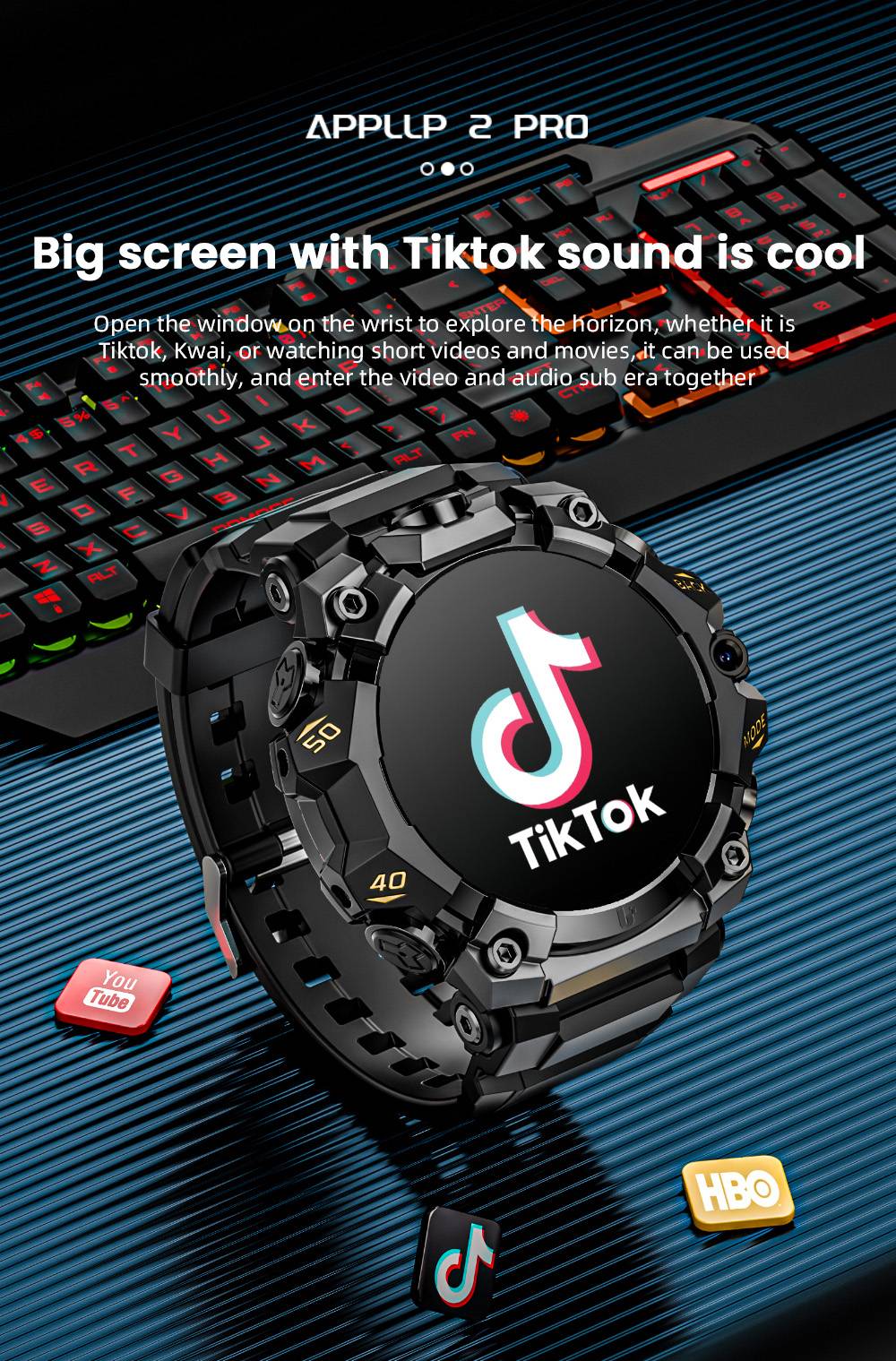 LOKMAT APPLLP 2 Pro Smartwatch, 1,508-tums AMOLED-skärm, 5G LTE-kompatibel, Dual Camera, Ansiktsigenkänning, Hälsospårning - Röd, 4GB + 64GB