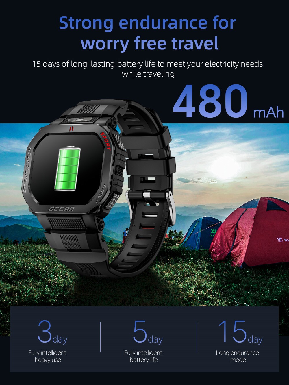 Smartwatch LOKMAT OCEAN GT, ekran 1.75 cala, latarka i kompas, asystent głosowy AI, połączenia Bluetooth, wodoodporność 3 ATM, śledzenie stanu zdrowia, ponad 100 trybów sportowych - czarny