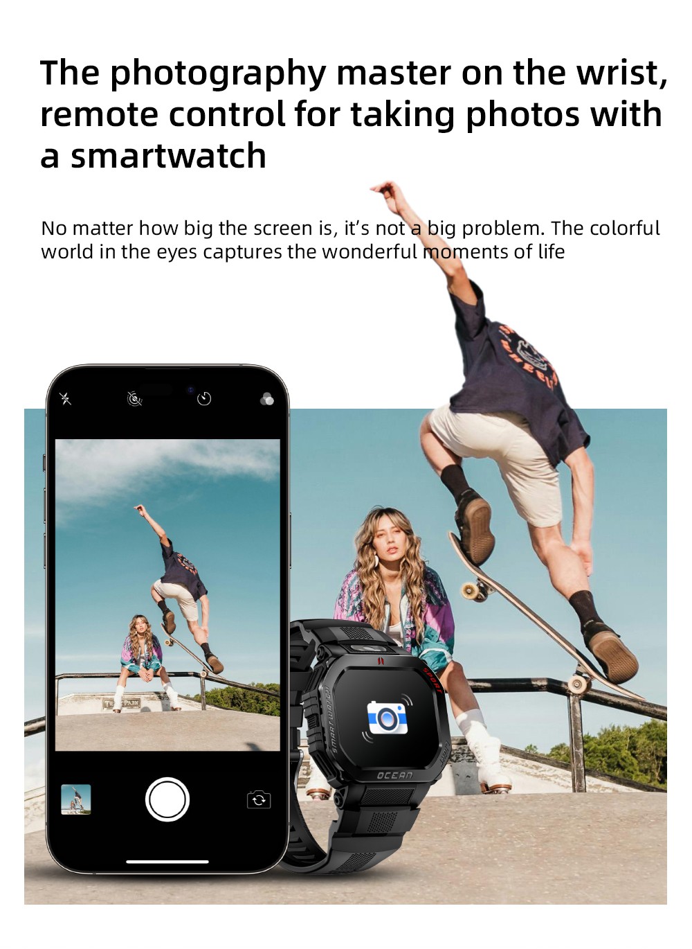 Smartwatch LOKMAT OCEAN GT, ekran 1.75 cala, latarka i kompas, asystent głosowy AI, połączenia Bluetooth, wodoodporność 3 ATM, śledzenie stanu zdrowia, ponad 100 trybów sportowych - czarny