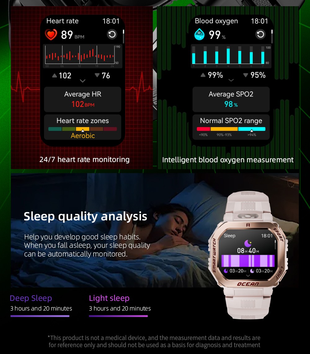 Smartwatch LOKMAT OCEAN GT, ekran 1.75 cala, latarka i kompas, asystent głosowy AI, połączenia Bluetooth, wodoodporność 3 ATM, śledzenie stanu zdrowia, ponad 100 trybów sportowych - czarny