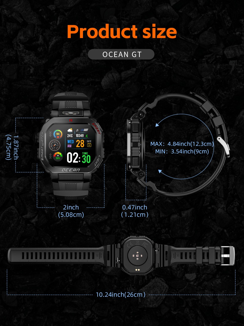 LOKMAT OCEAN GT Smartwatch, 1,75 tums skärm, ficklampa och kompass, AI Voice Assistant, Bluetooth-samtal, 3 ATM vattentät, hälsospårning, 100+ sportlägen - guld