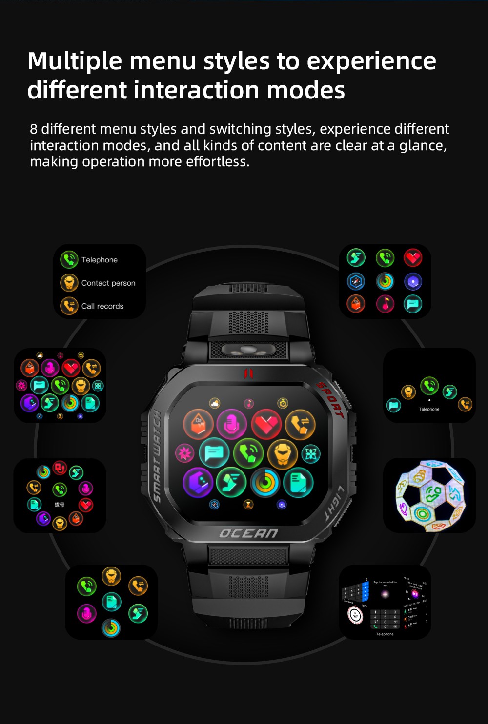 LOKMAT OCEAN GT Smartwatch, 1,75 tums skärm, ficklampa och kompass, AI Voice Assistant, Bluetooth-samtal, 3 ATM vattentät, hälsospårning, 100+ sportlägen - guld