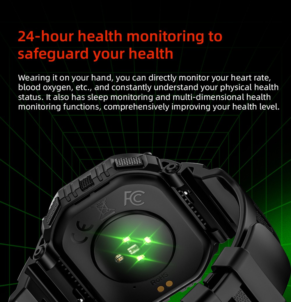 LOKMAT OCEAN GT Smartwatch, 1,75 tums skärm, ficklampa och kompass, AI Voice Assistant, Bluetooth-samtal, 3 ATM vattentät, hälsospårning, 100+ sportlägen - guld