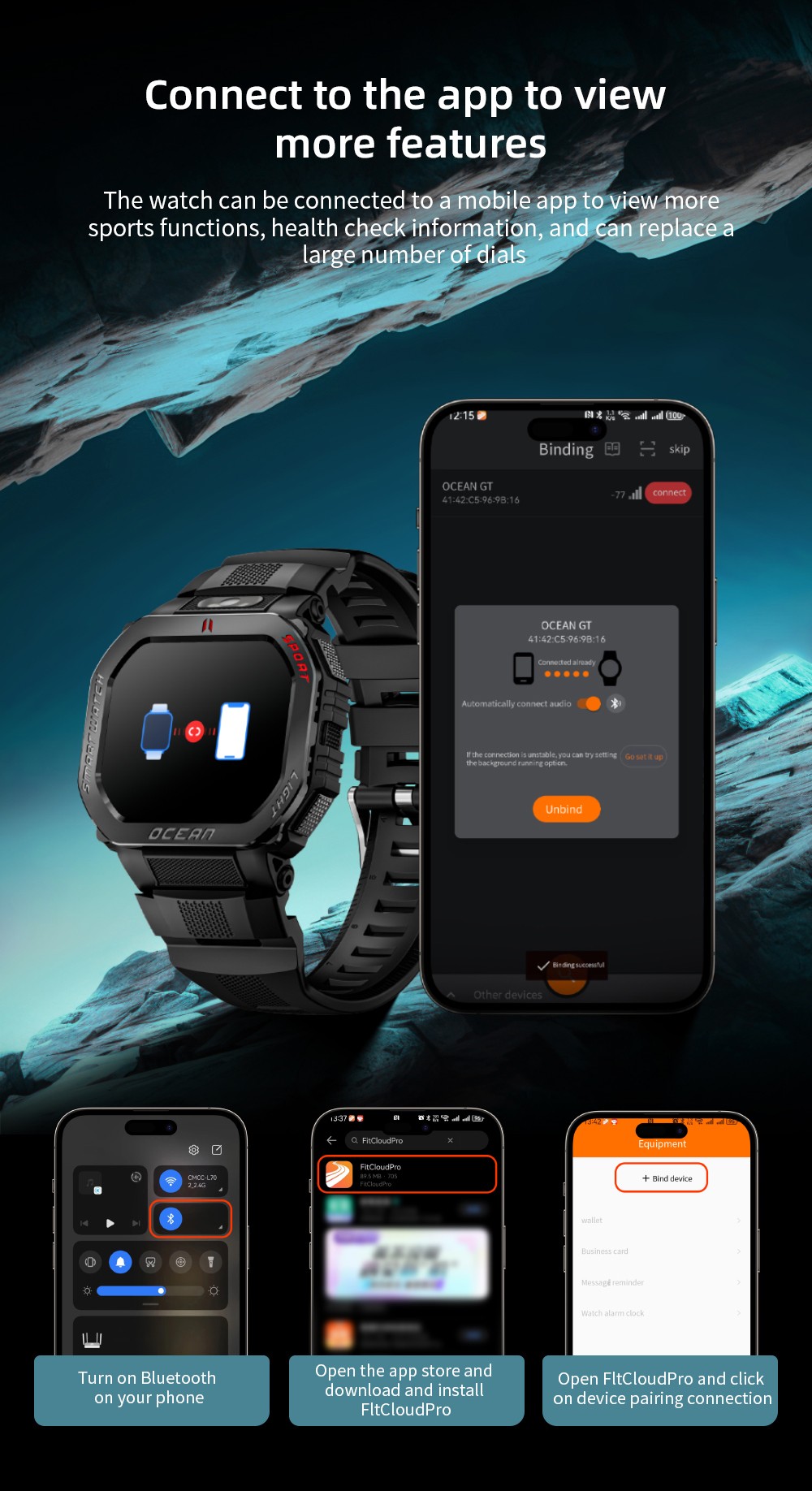 LOKMAT OCEAN GT Smartwatch, 1,75 tums skärm, ficklampa och kompass, AI Voice Assistant, Bluetooth-samtal, 3 ATM vattentät, hälsospårning, 100+ sportlägen - guld