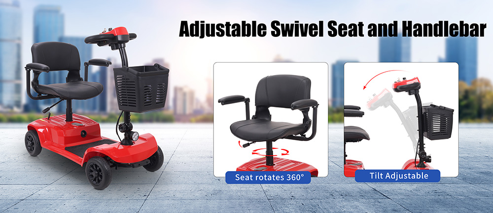 Unificare Lucas X-02B Patinete de Cuatro Ruedas para Personas Mayores, Motor 300W, Batería 24V 12Ah, Asiento Giratorio y Manillar Regulable