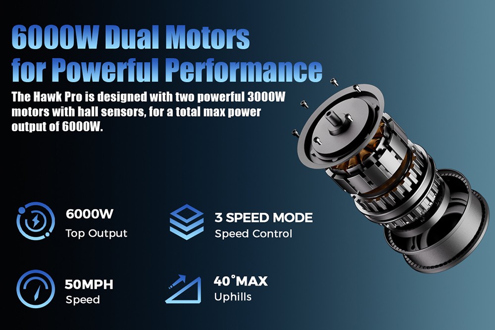 YUME HAWK Pro elektrische scooter, 10x4.5 tubeless racebanden