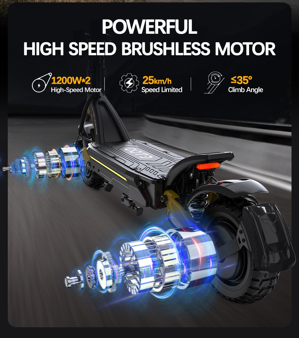 Trotineta electrica OOTD S30, motor 1200W x 2, baterie 52V 23.4Ah, cauciucuri de 10 inchi, viteza maxima 65km/h, raza de actiune 60km, frane hidraulice pe disc fata si spate, display LCD