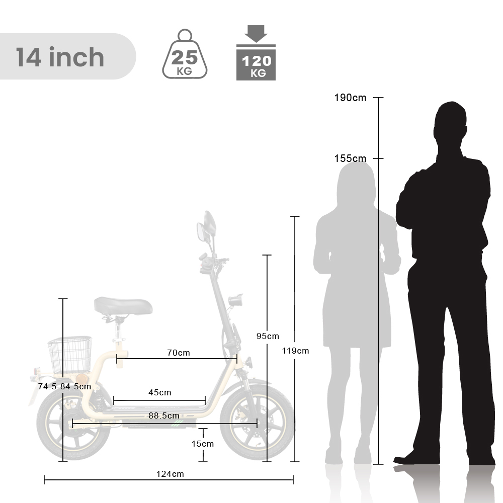 TWOFISH Patinete eléctrico M4 Elite-E Certificado CEE con asiento y cesta trasera, motor de 499 W, batería de 51 V 86 Ah, neumáticos de 85 pulgadas, velocidad máxima 59 km/h, autonomía 69 km, frenos de doble disco, amortiguadores delanteros y traseros - Beige