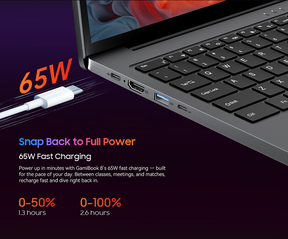 Blackview GamiBook 8 Laptop, 16 inch 1920*1200 screen, AMD Ryzen 7 7735HS, 16GB RAM 512GB SSD, WiFi 6, 57Wh battery, dual speakers, 2*Full Type-C, 2*USB3.2, 1*USB2.0, 1*HDMI, 1*for TF card slot, 1*audio jack