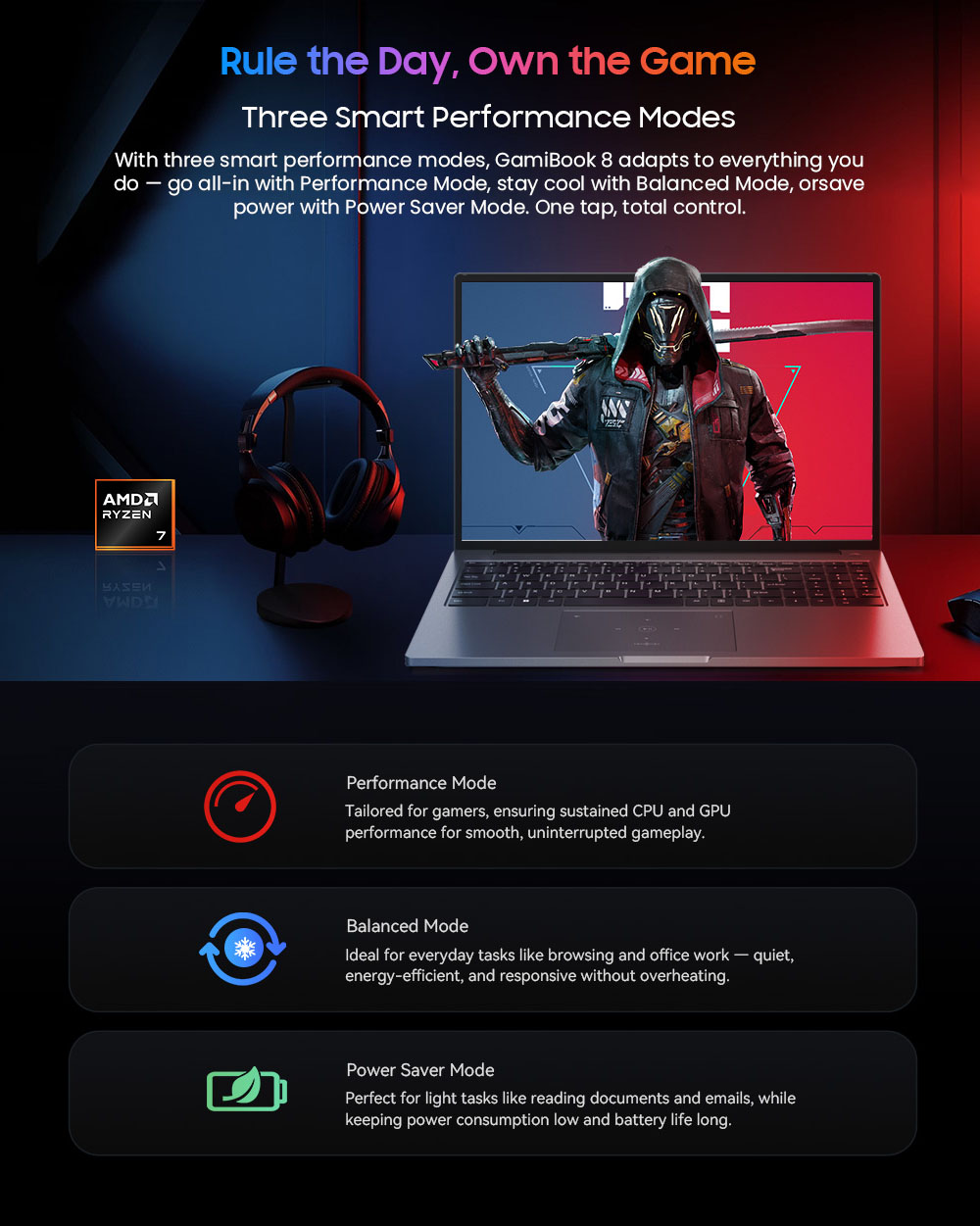 Blackview GamiBook 8 Laptop, 16 inch 1920*1200 screen, AMD Ryzen 7 7735HS, 16GB RAM 512GB SSD, WiFi 6, 57Wh battery, dual speakers, 2*Full Type-C, 2*USB3.2, 1*USB2.0, 1*HDMI, 1*for TF card slot, 1*audio jack