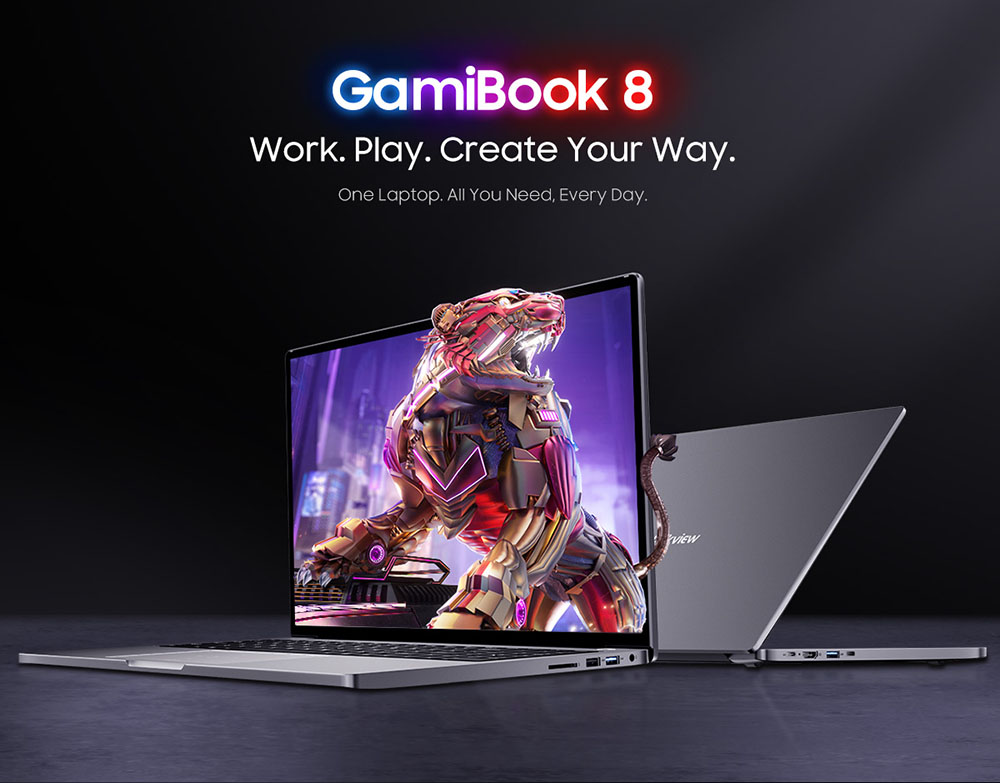Blackview GamiBook 8 Laptop, 16 inch 1920*1200 screen, AMD Ryzen 7 7735HS, 16GB RAM 512GB SSD, WiFi 6, 57Wh battery, dual speakers, 2*Full Type-C, 2*USB3.2, 1*USB2.0, 1*HDMI, 1*for TF card slot, 1*audio jack