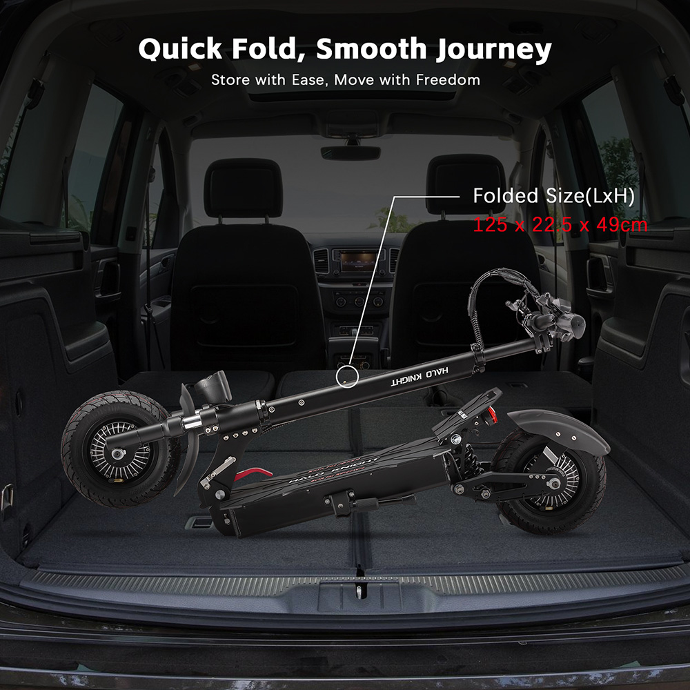 Halo Knight T104 electric scooter, 1200 W x 2 motor, 52 V 21 Ah battery, 10 inch tires, maximum speed 65 km/h, range 45 km, front and rear disc brakes, front and rear spring suspension, NFC unlocking