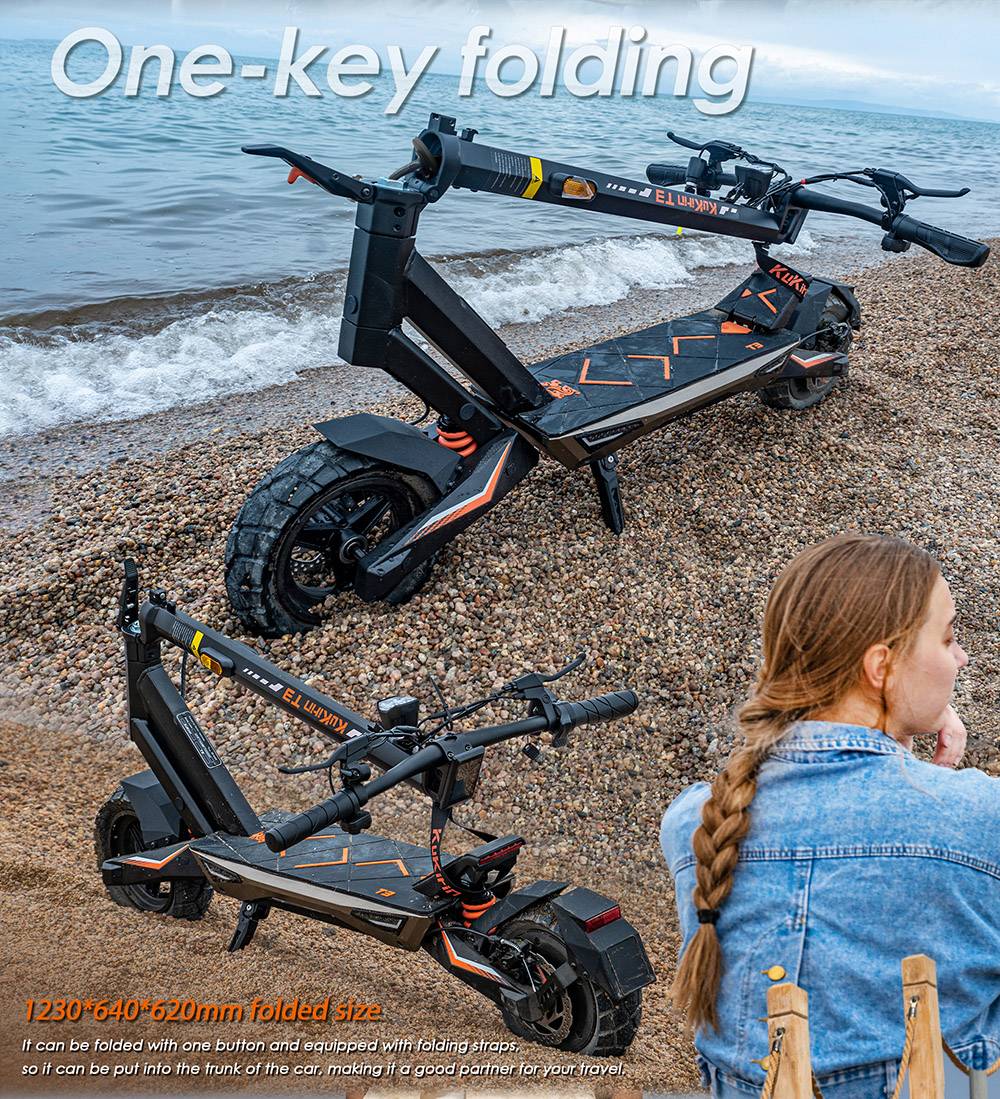 Patinete eléctrico KuKirin T3, motor de 800 W, batería de 48 V 15,6 Ah, neumáticos de 10 pulgadas, velocidad máxima 45 km/h, autonomía 58 km, frenos de disco delanteros y traseros, amortiguador de cuatro brazos