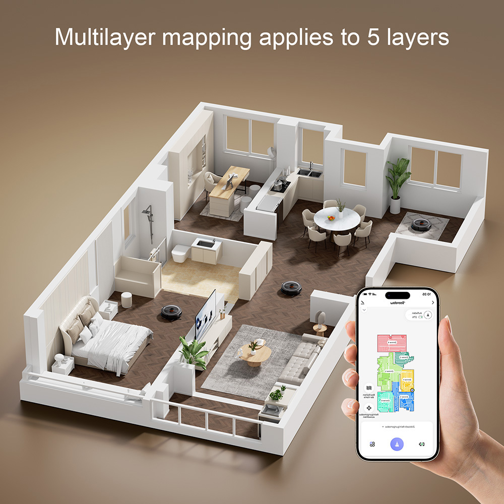 Aspirator robot Teendow D10S cu navigație inteligentă LDS, aspirație puternică de 5000 Pa, autoîncărcare, funcționare silențioasă, ideal pentru părul animalelor de companie, covoare și podele dure