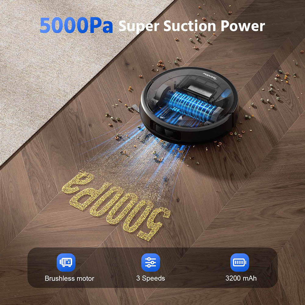 Aspirator robot Teendow D10S cu navigație inteligentă LDS, aspirație puternică de 5000 Pa, autoîncărcare, funcționare silențioasă, ideal pentru părul animalelor de companie, covoare și podele dure