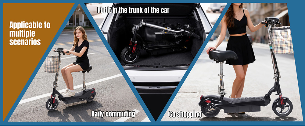 Unificare M5 el-scooter med sæde, 350 W motor, 24 V 12 Ah batteri, maksimal hastighed 20 km/t, rækkevidde 12 km, tromlebremse