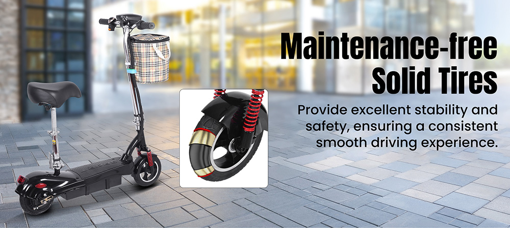 Unificare M5 el-scooter med sæde, 350 W motor, 24 V 12 Ah batteri, maksimal hastighed 20 km/t, rækkevidde 12 km, tromlebremse