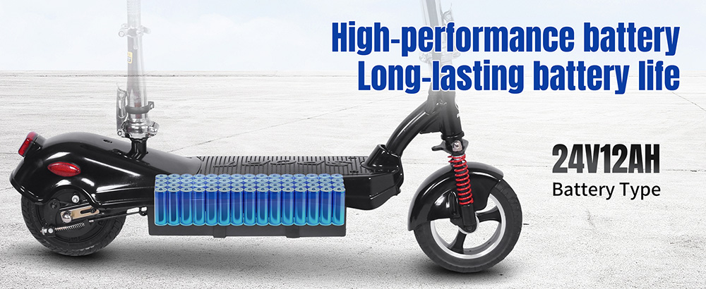 Unificare M5 el-scooter med sæde, 350 W motor, 24 V 12 Ah batteri, maksimal hastighed 20 km/t, rækkevidde 12 km, tromlebremse