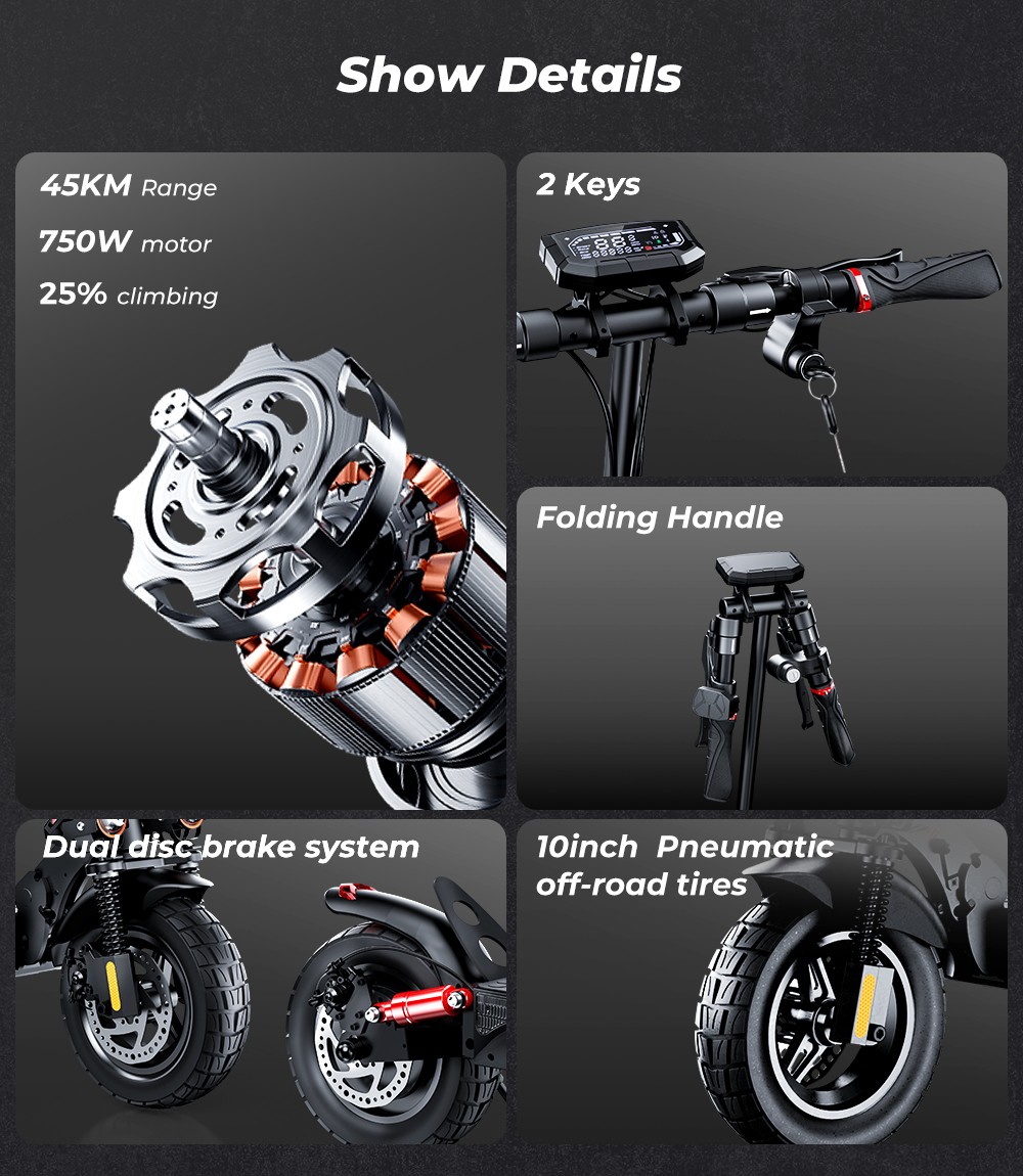 Monopattino elettrico iScooter iX4, 10 pollici, motore 800W, velocità massima 45km/h, batteria 48V 15Ah, autonomia fino a 40-45km, controllo app, spia carrozzeria