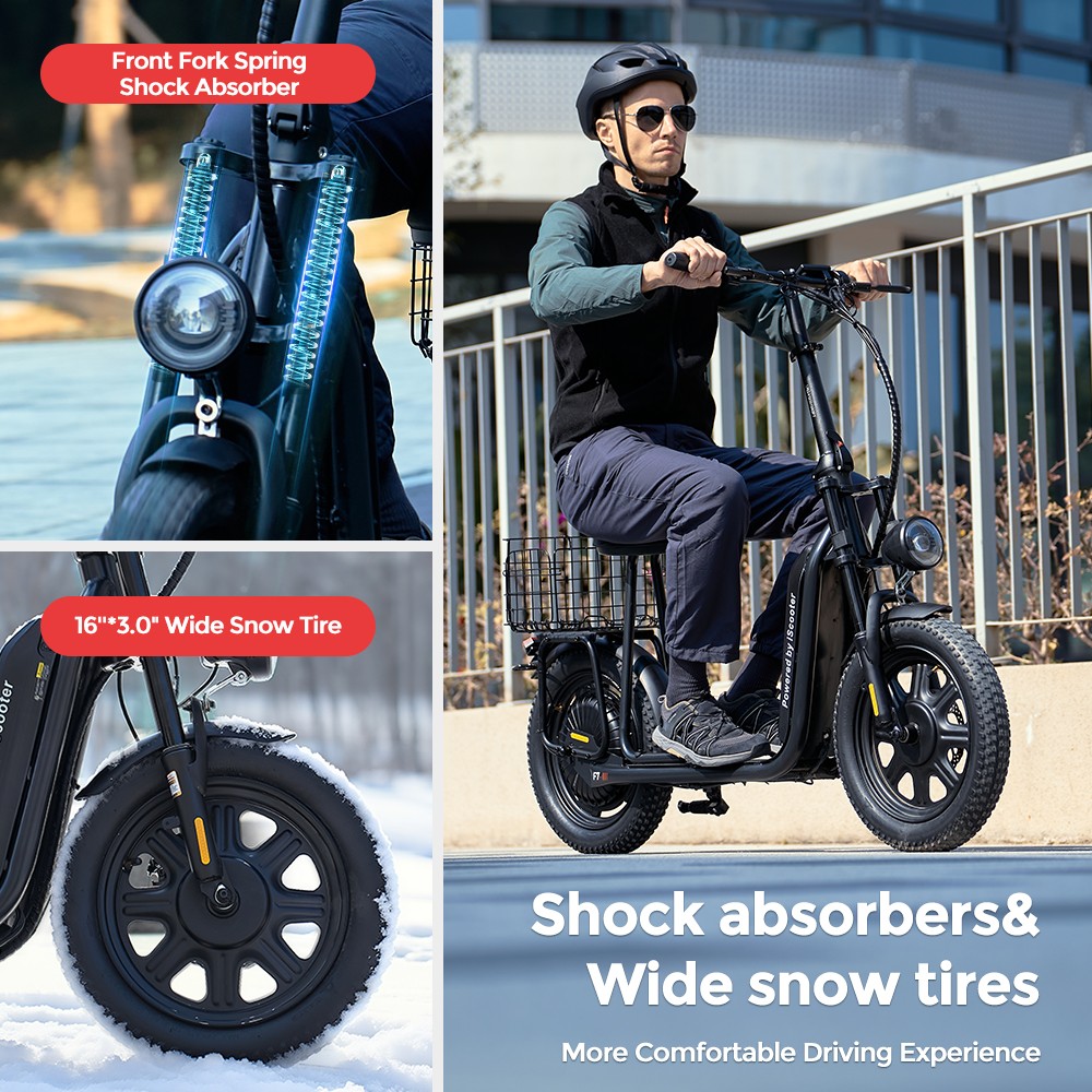 iScooter F7 elscooter, 1000 W motor, 48 V 10,4 Ah batteri, 16 tums däck, maxhastighet 45 km/h, räckvidd 50 km, skivbromsar fram och bak, framgaffel stötdämpare