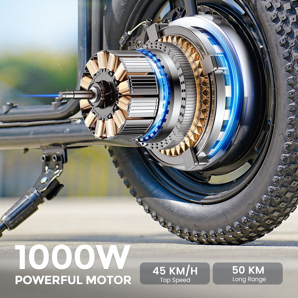 iScooter F7 elscooter, 1000 W motor, 48 V 10,4 Ah batteri, 16 tums däck, maxhastighet 45 km/h, räckvidd 50 km, skivbromsar fram och bak, framgaffel stötdämpare