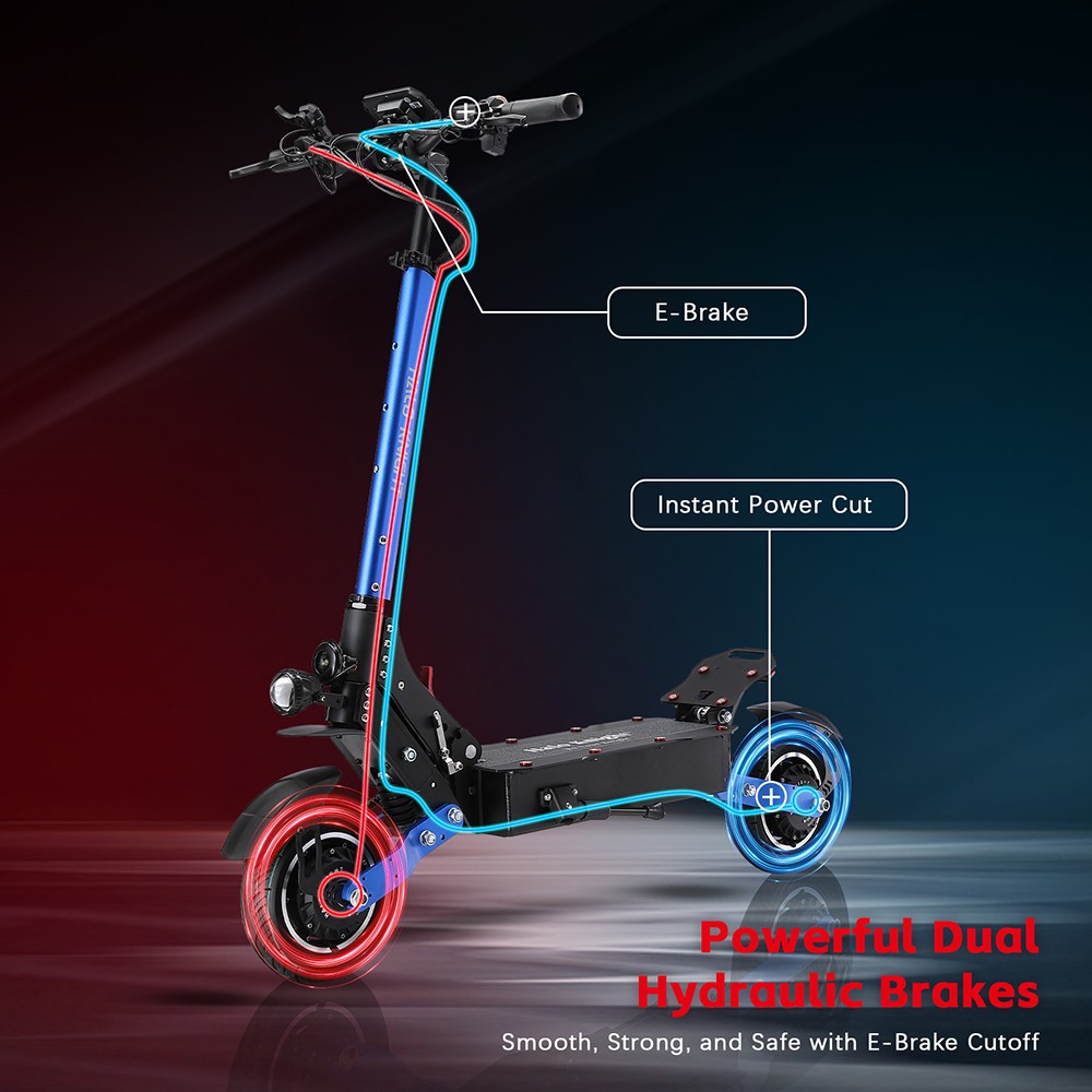 Elektrická koloběžka Halo Knight T108, 10" silniční pneumatika, 1000W duální motor, maximální rychlost 65 km/h, baterie 52 V 28,8 Ah, maximální dojezd 60 km, maximální zatížení 150 kg, hydraulická brzda, IPX4 Vodotěsný - černý