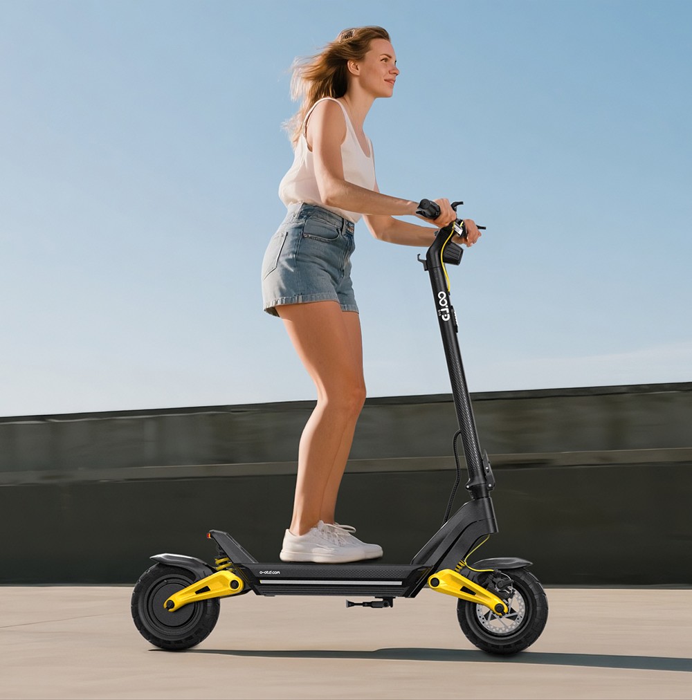 Składana hulajnoga elektryczna OOTD S10, 10-calowe opony, silnik 1400 W, maksymalna prędkość 25 km/h, akumulator 48 V 20 Ah, zasięg od 60 do 70 km, maksymalne obciążenie 120 kg, hamulec tarczowy, amortyzacja, IPX4, APP - żółty