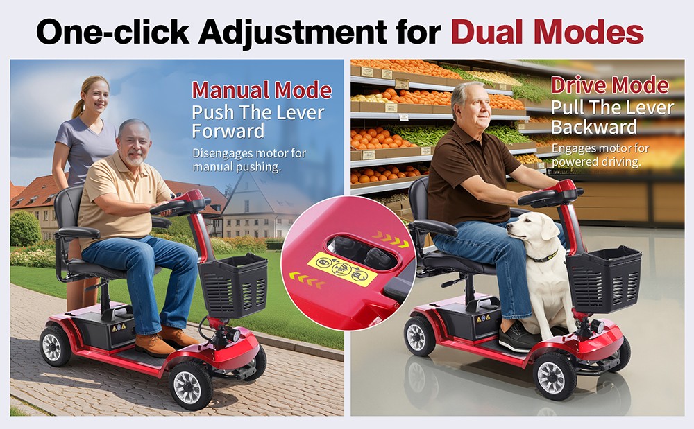 Hulajnoga czterokołowa Unificare Unagi, silnik 250 W, akumulator 24 V 12 Ah, opony 8 cali, maksymalna prędkość 6 km/h, zasięg 20 km, hamulec magnetyczny, maksymalne obciążenie 190 kg - czerwona