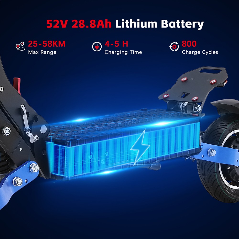 Elektrická koloběžka Halo Knight T108, 10" silniční pneumatika, 1000W duální motor, maximální rychlost 65 km/h, baterie 52 V 28,8 Ah, maximální dojezd 60 km, maximální zatížení 150 kg, hydraulická brzda, IPX4 Vodotěsný - černý