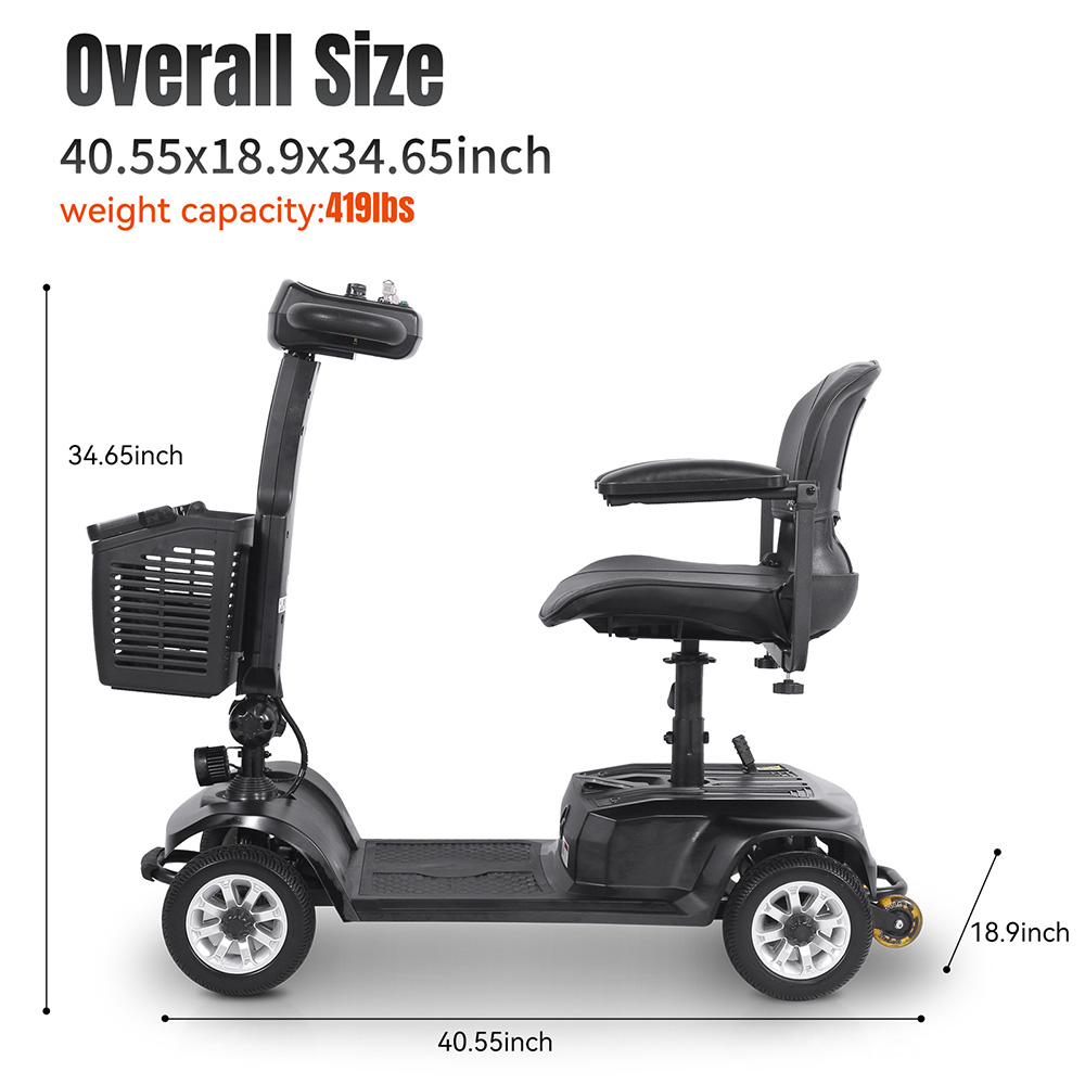 Unificare Lucas Pro Four Wheel Scooter, 180W Motor, 24V 12Ah Battery, 8 Inch Tires, 6km/h Max Speed, 20km Range, Magnetic Brake, 190kg Max Load - Black