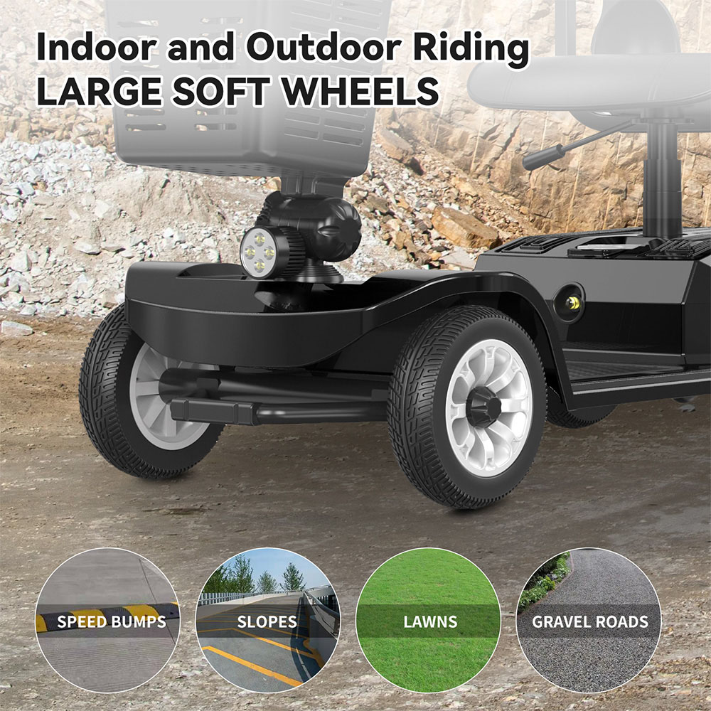 Unificare Lucas Pro Four Wheel Scooter, 180W Motor, 24V 12Ah Battery, 8 Inch Tires, 6km/h Max Speed, 20km Range, Magnetic Brake, 190kg Max Load - Black